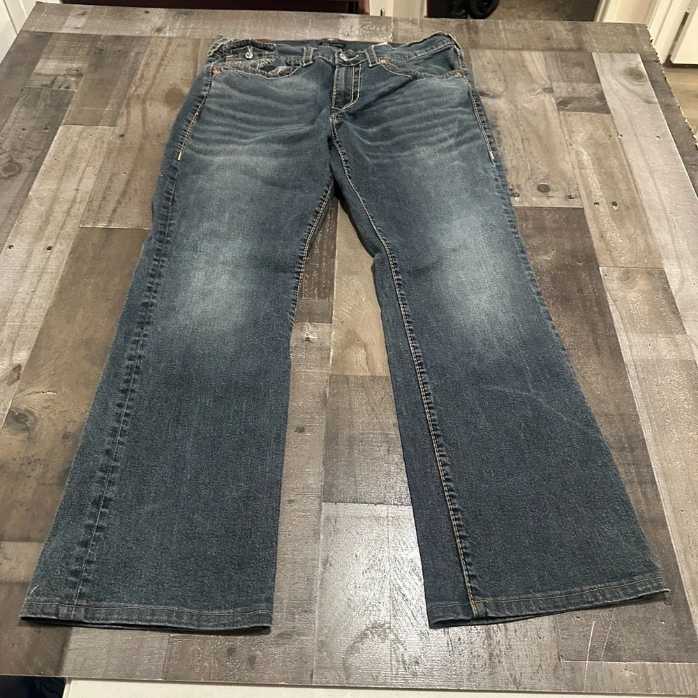 True Religion Jeans Men 36x31 Blue Medium Wash Billy Relaxed Bootcut Logo